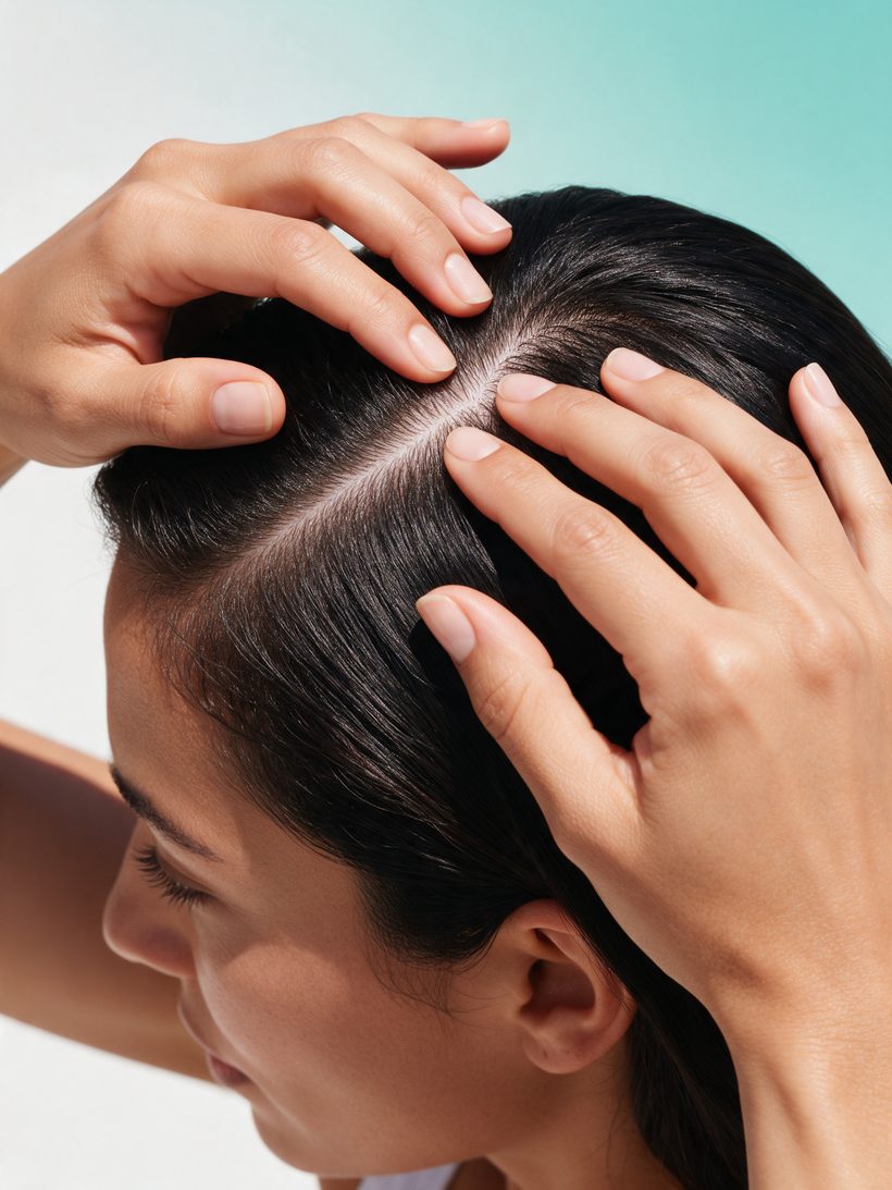 Mujer revisando la raíz de su cabello